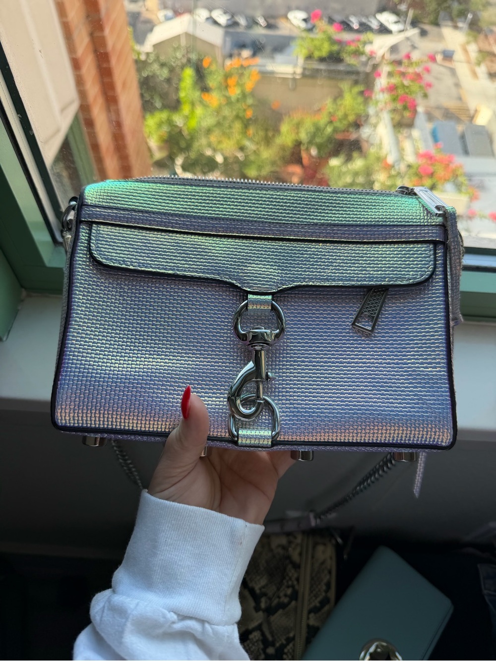 Rebecca Minkoff Iridescent Green-Purple Mini Crossbody